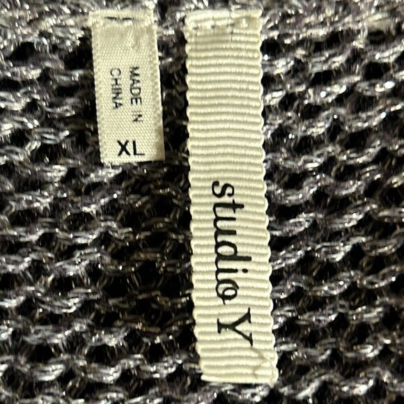 Studio Y SZ XL Silver Gray Metallic Cardigan Button Front 80's comfy Party Bling - Picture 7 of 10